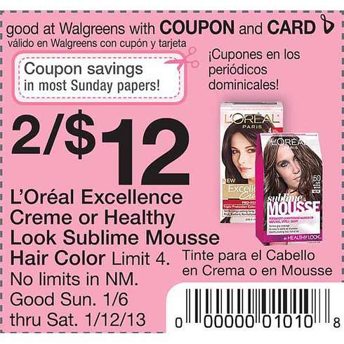 Walgreens: $12 L'Oreal Excellence Color Printable Coupon