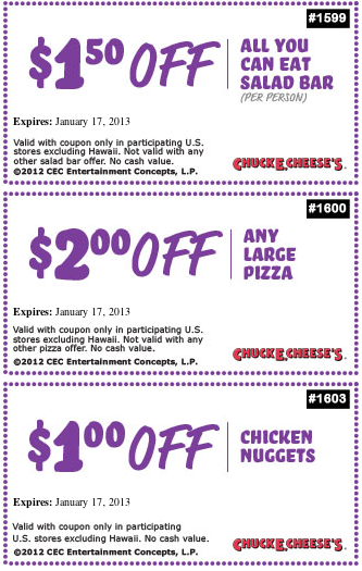 Chuck E Cheese: 3 Printable Coupons