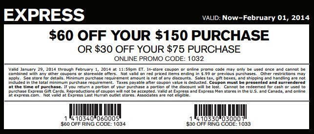 Express: $30-$60 off Printable Coupon