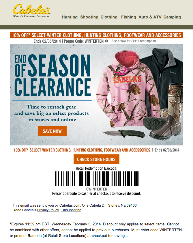 Cabelas Promo Coupon Codes and Printable Coupons