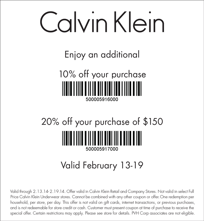 Calvin Klein: 10%-20% off Printable Coupon