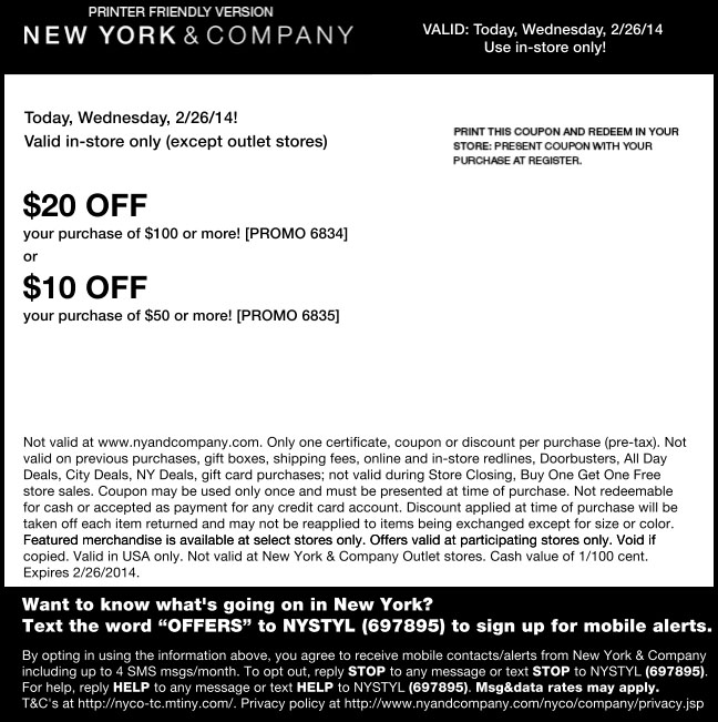New York & Company Promo Coupon Codes and Printable Coupons