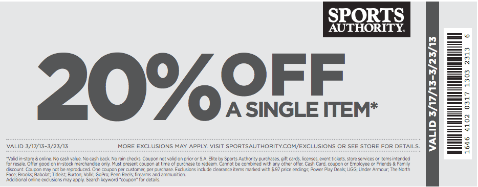 Sports Authority: 20% off Printable Coupon