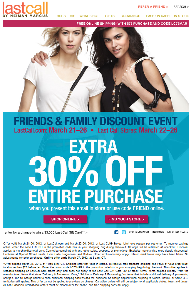 Neiman Marcus Last Call: 30% off printable coupon