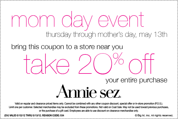 Annie Sez: 20% off Printable Coupon