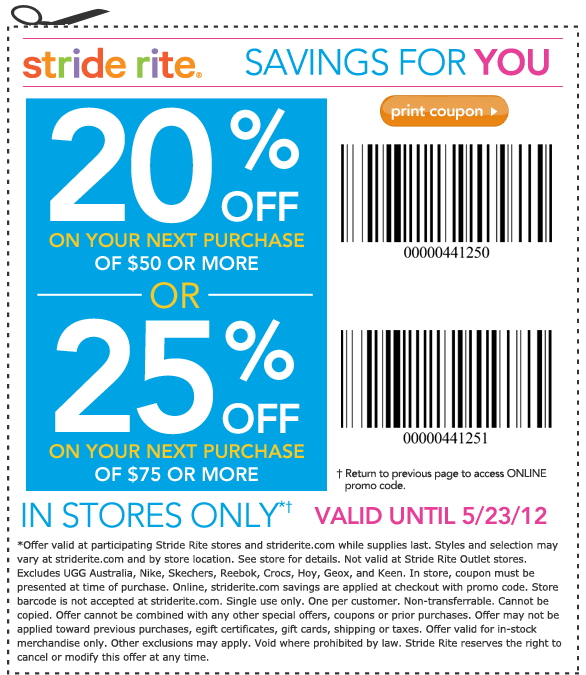 Stride Rite Promo Coupon Codes and Printable Coupons