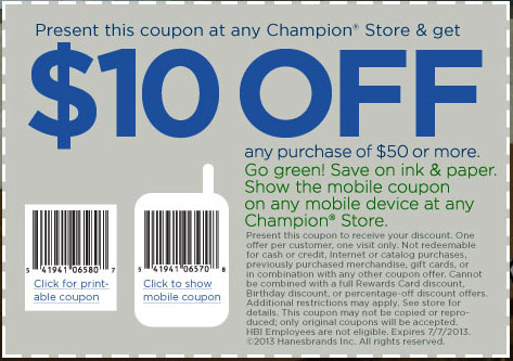 ChampionUSA.com: $10 off $50 Printable Coupon