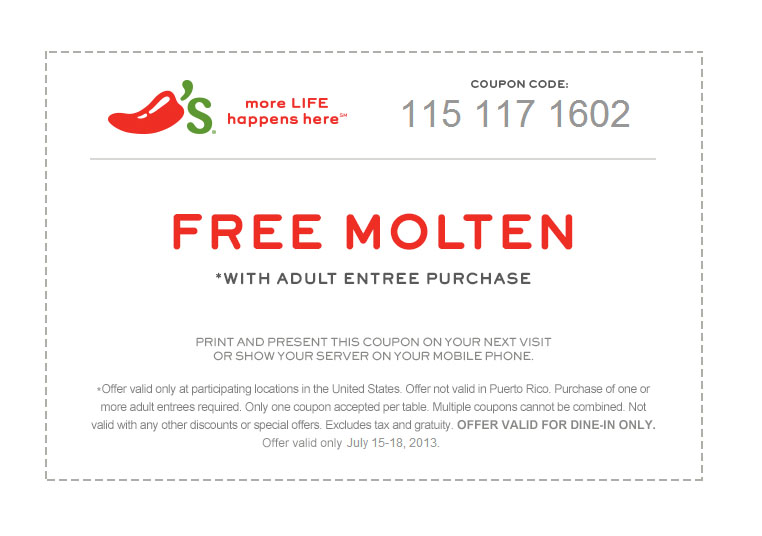 Chili's: Free Molten Printable Coupon