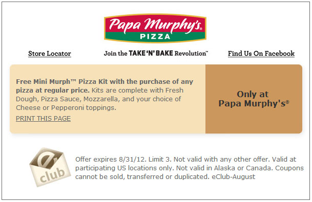 Papa Murphy's: Free Mini Murph Printable Coupon