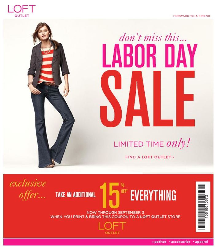 LOFT Outlet: 15% off Printable Coupon