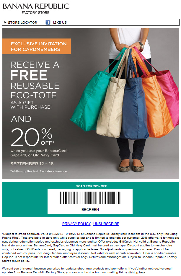 Banana Republic Factory Store 20 off Printable Coupon