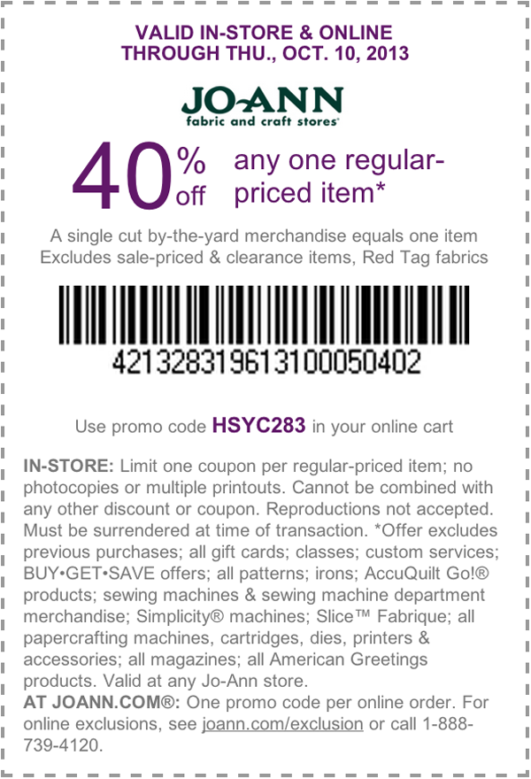 40 off Item Printable Coupon