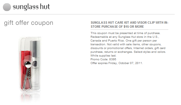Sunglass Hut: Free Care Kit & Visor Clip Printable Coupon