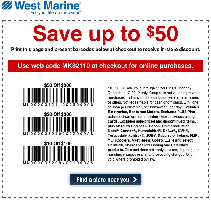 West Marine Promo Coupon Codes and Printable Coupons
