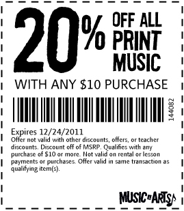 Music & Arts: 20% off $10 Printable Coupon