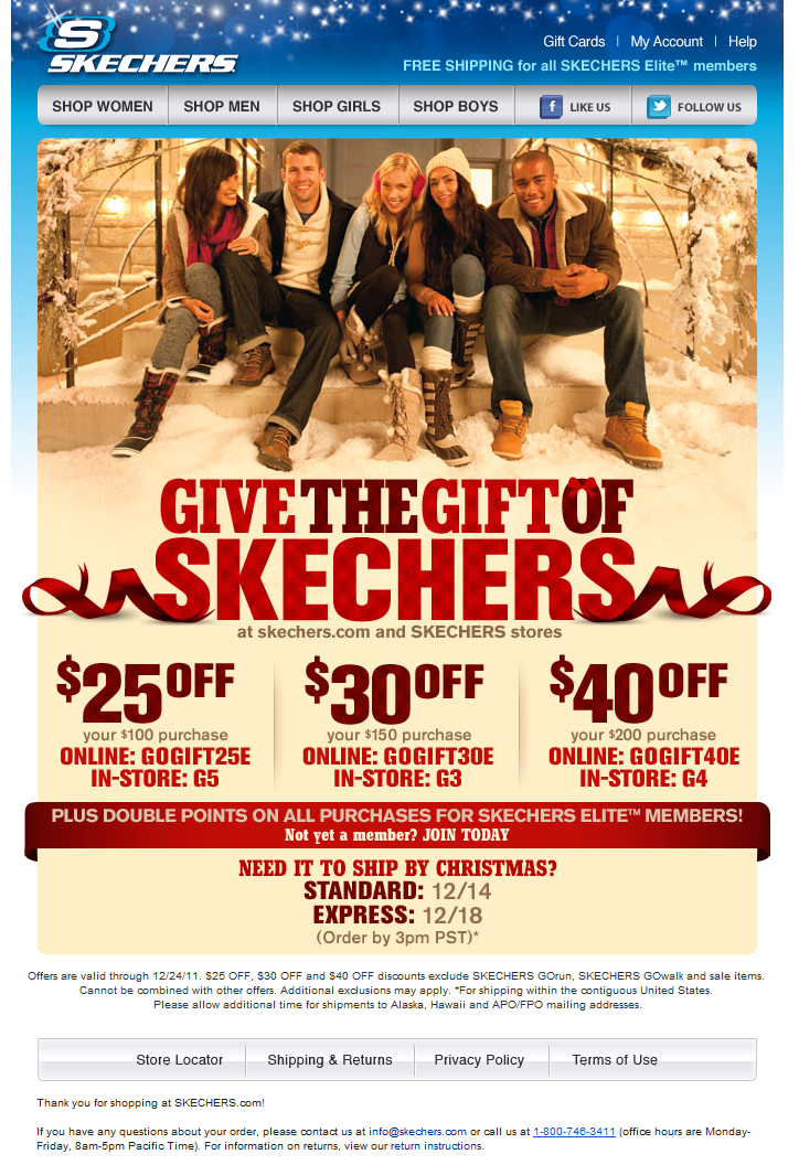 Skechers: $25-$40 off Printable Coupon
