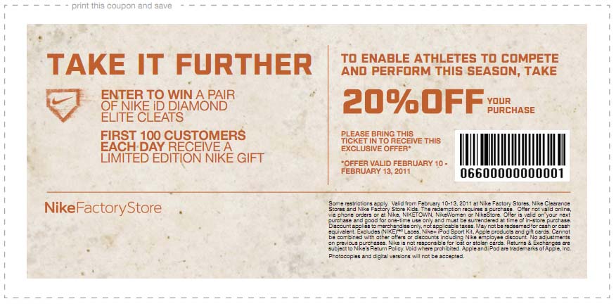 Nike Factory Store: 20% off Printable 